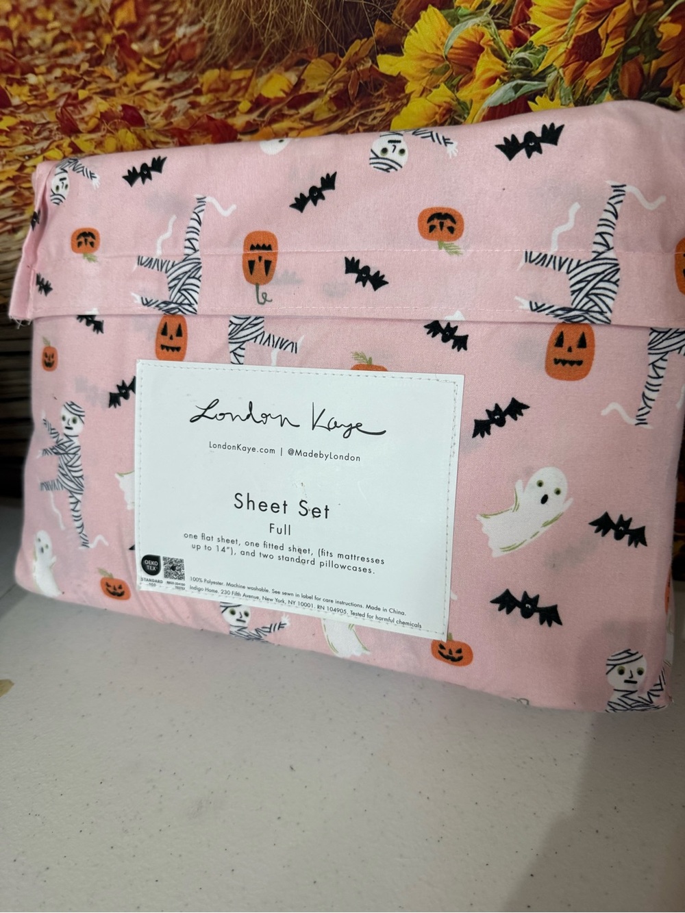 Pink MUMMY & JACK-O-LANTERNS Halloween Full Sheet Set